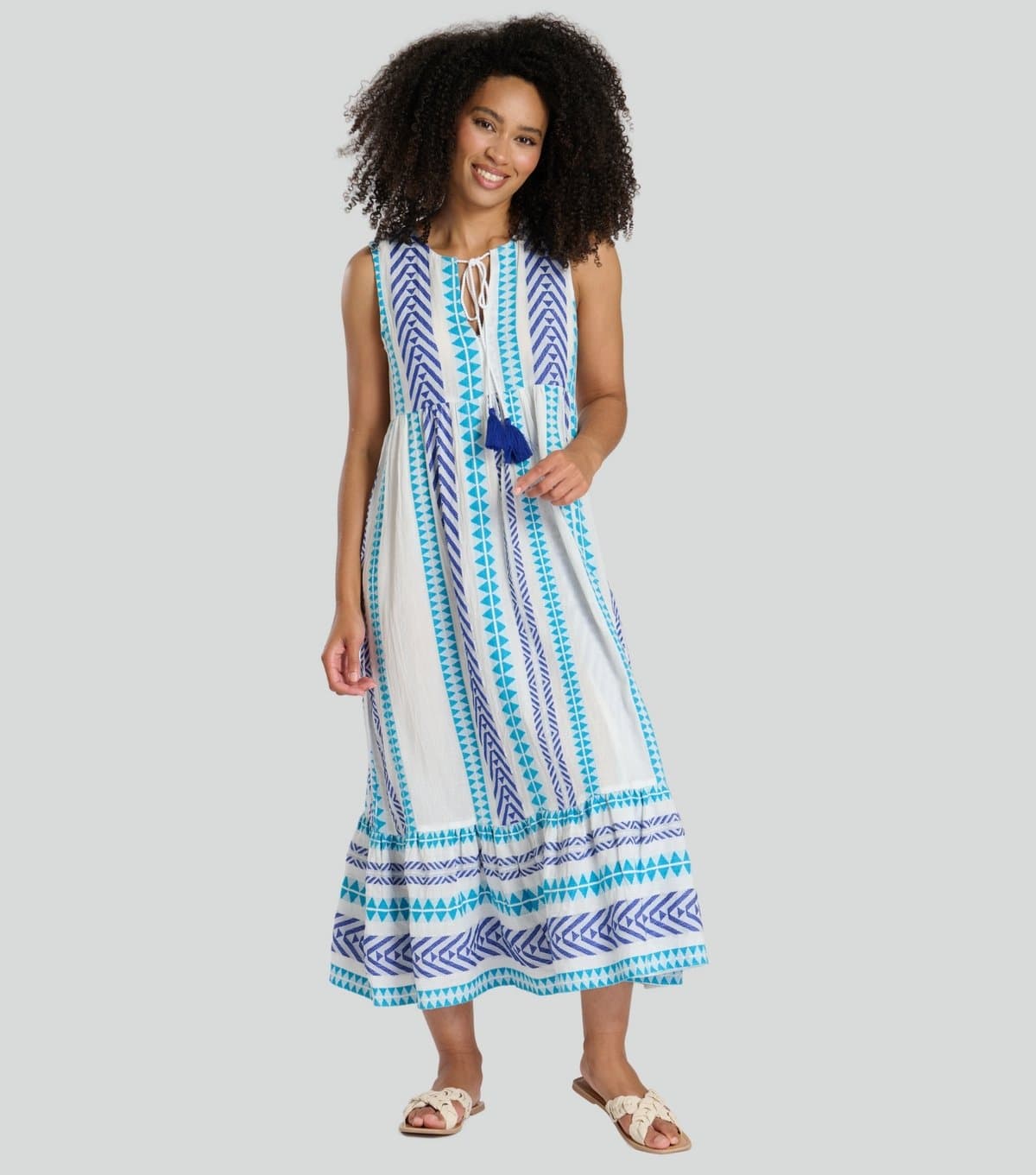 South Beach Women's Blue Tie Neck Patterned Jacquard Midi Dress South Beach New Look