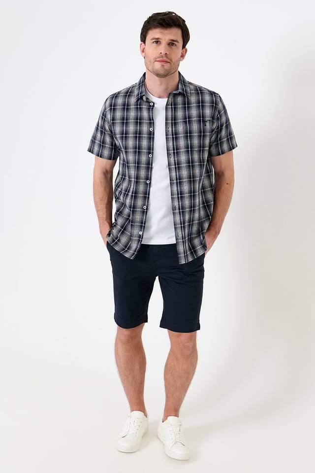 Saltwell Saltwell Men's Textured Check Cotton Short Sleeve Shirt in Navy - 3