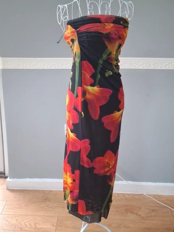 Zara ZARA Black Floral Midi Dress | Size M (UK 12) | Strapless Bandeau | New unworn - 1