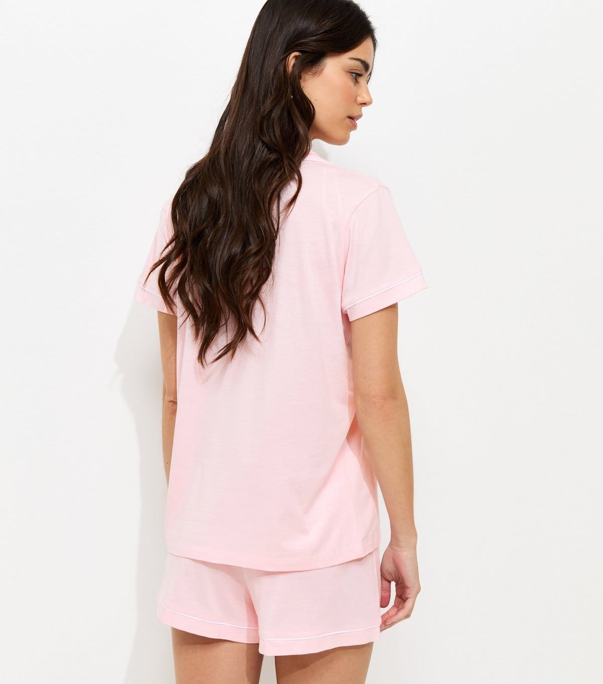 New Look Women's Light Pink Revere Collar Short Sleeve Top and Shorts Pyjama Set New Look - 4