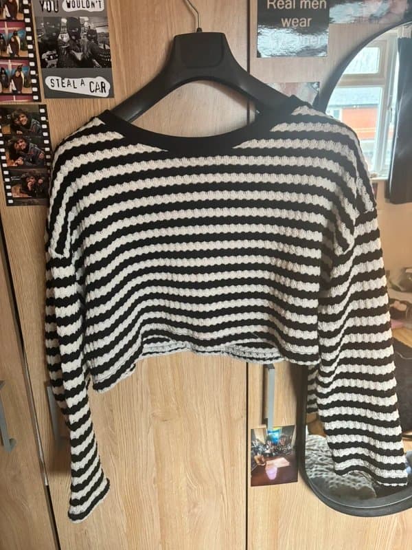Bershka Black and white stripe cropped jumper