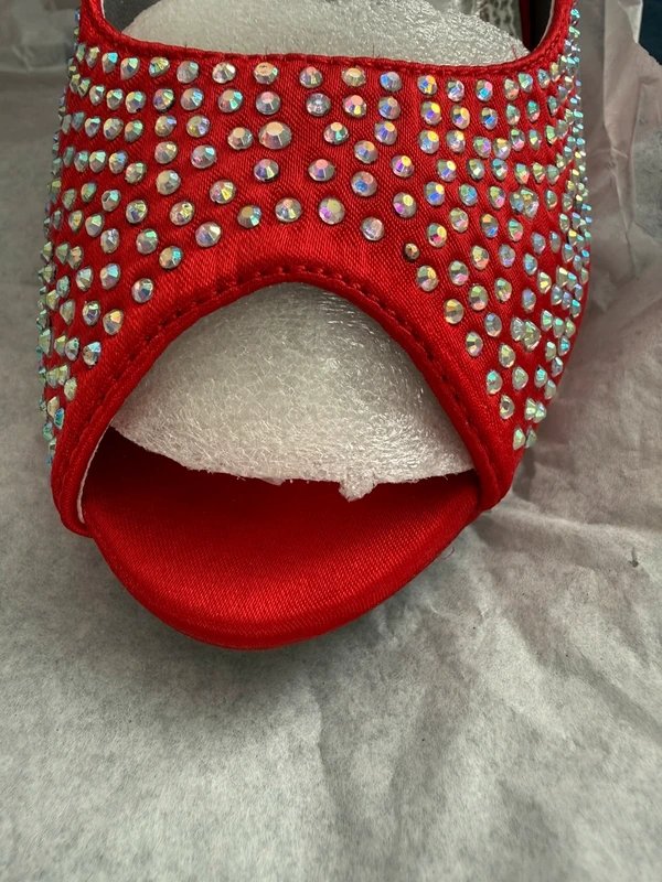 Glamour n glitz Women’s Sparkly Red Satin Glamour N Glitz Open Toe Stiletto UK Size 6 - 1