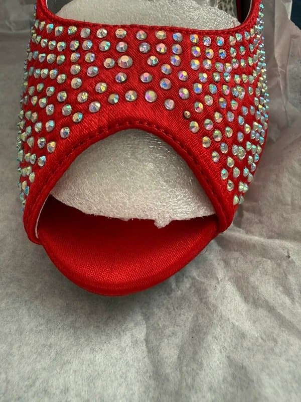 Glamour n glitz Women’s Sparkly Red Satin Glamour N Glitz Open Toe Stiletto UK Size 6