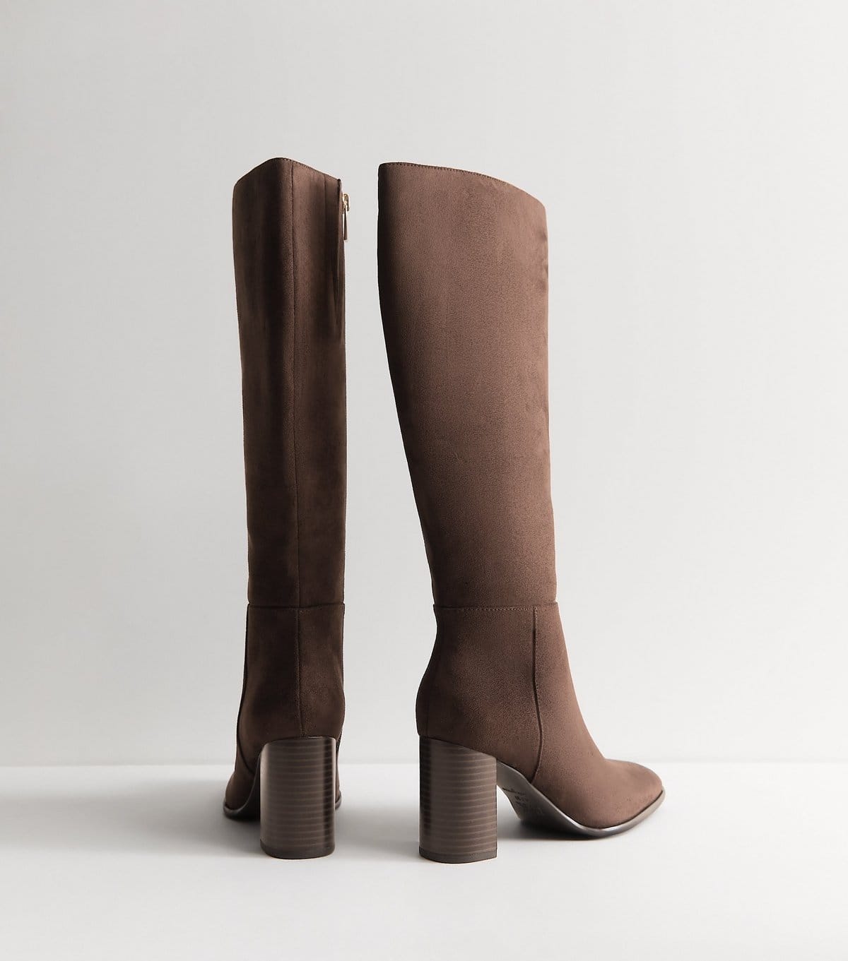 New Look Women's Brown Faux Suede Stacked Heel Knee High Boots Vegan New Look - 4