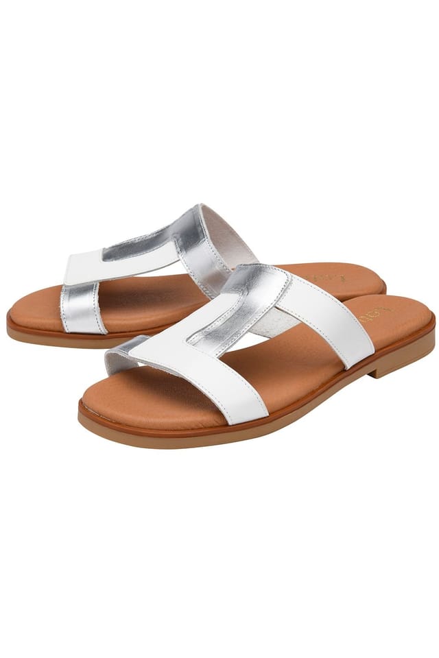 Lotus Lotus Women's White & Silver 'Milena' Leather Mule Sandals - 2