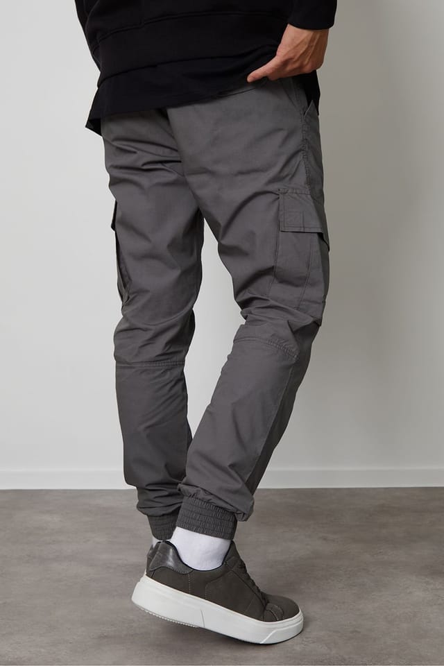 Threadbare Threadbare Men's 'Prince' Cotton Cuffed Cargo Trousers in Mid Grey - 2