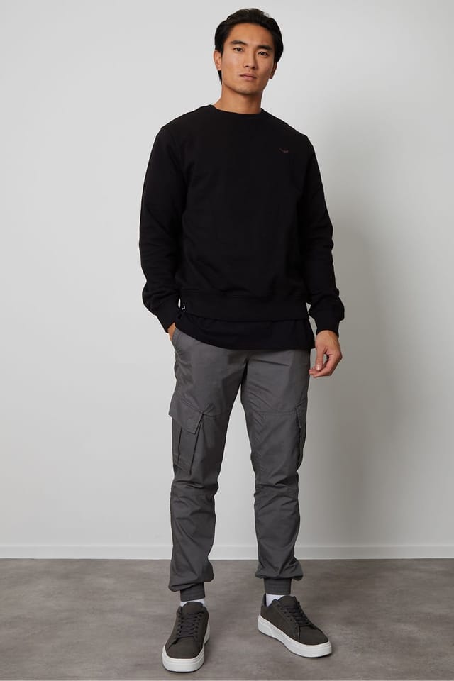 Threadbare Threadbare Men's 'Prince' Cotton Cuffed Cargo Trousers in Mid Grey - 3