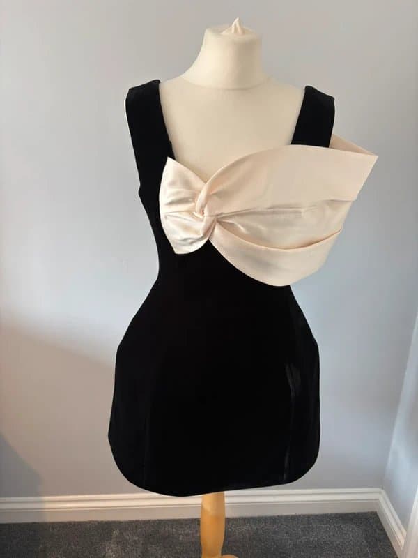 ASOS ASOS luxe velvet mini dress with structured satin drape in black