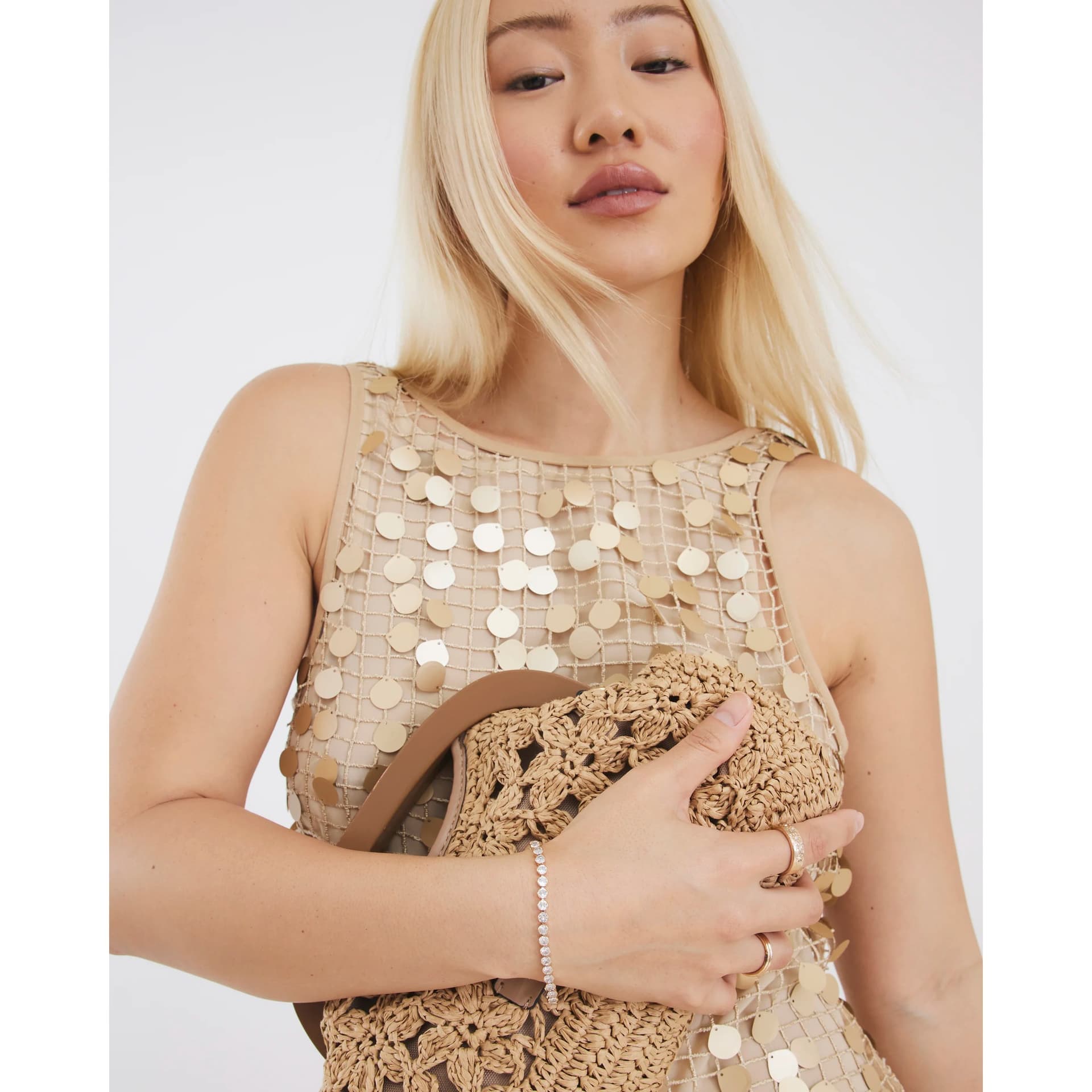 River Island River Island Womens Gold Diamond Simulant Tennis Bracelet