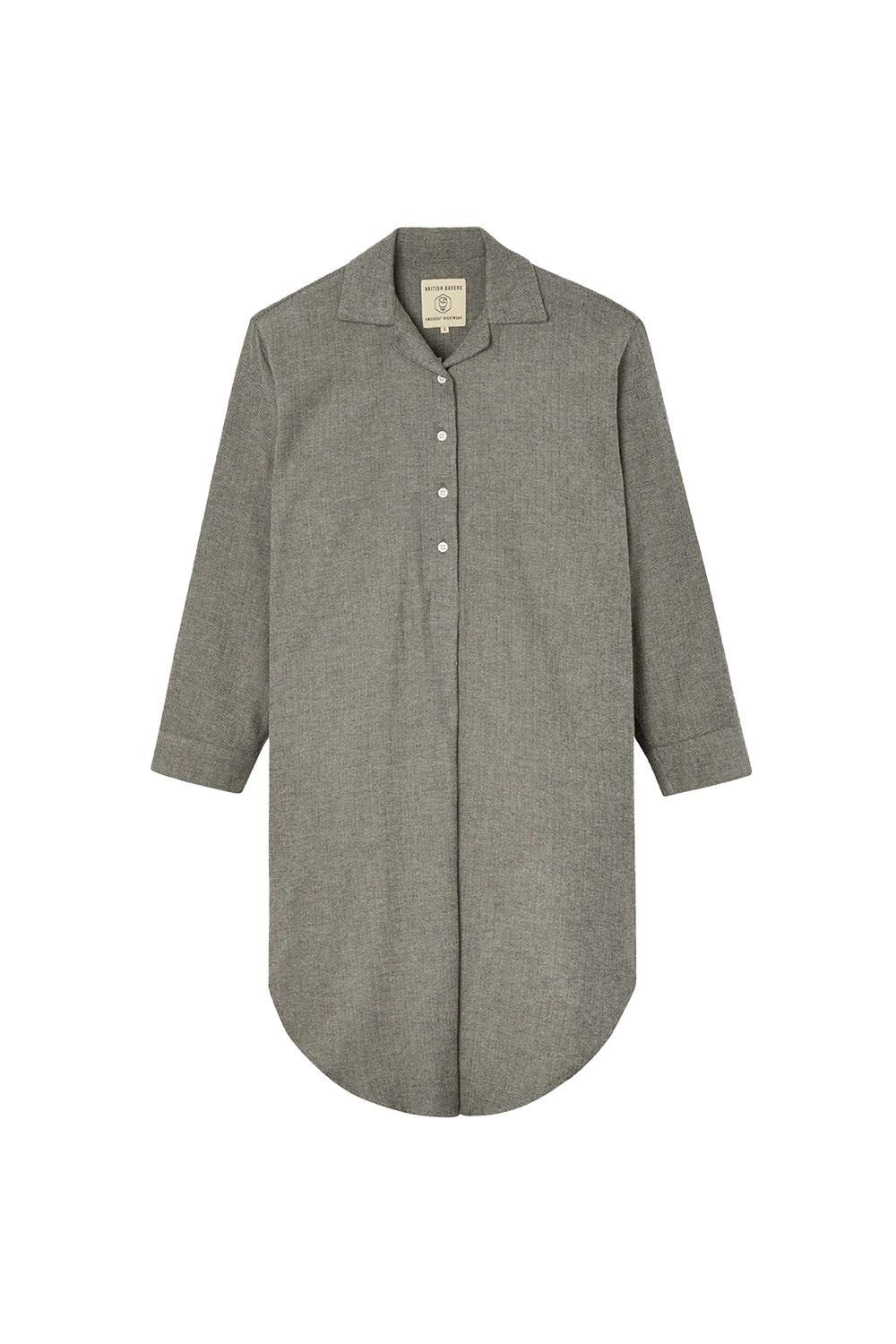 British Boxers British Boxers Women's 'Whitby Jet' Herringbone Brushed Cotton Nightshirt in Dark Grey - 2