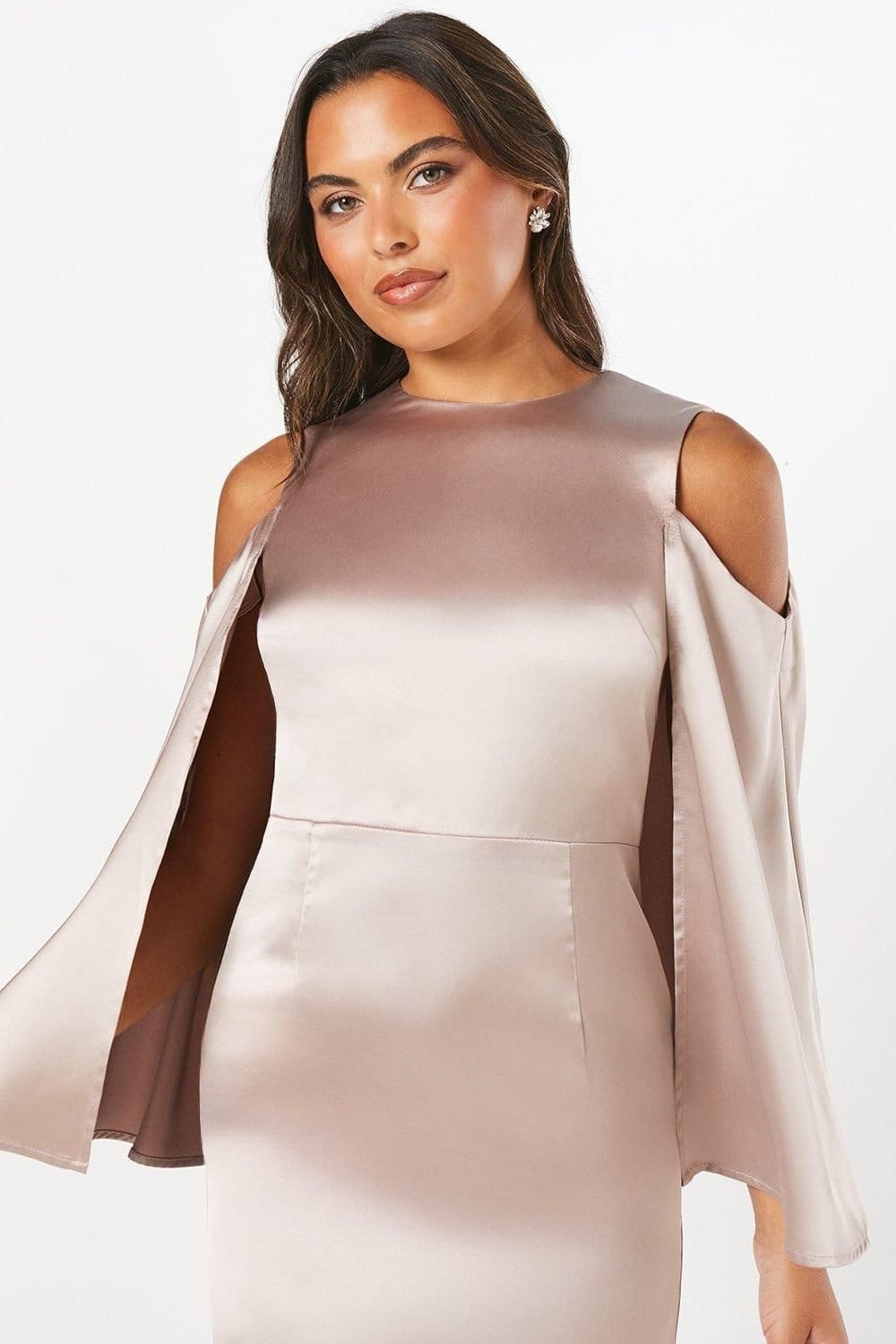 Coast Coast Women's Cape Back Satin Midi Wedding Guest Dress in Mink - 4