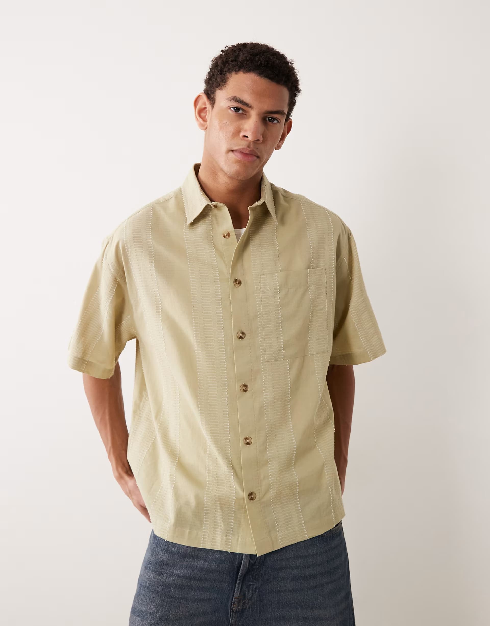 ASOS ASOS DESIGN oversized textured shirt in sage green