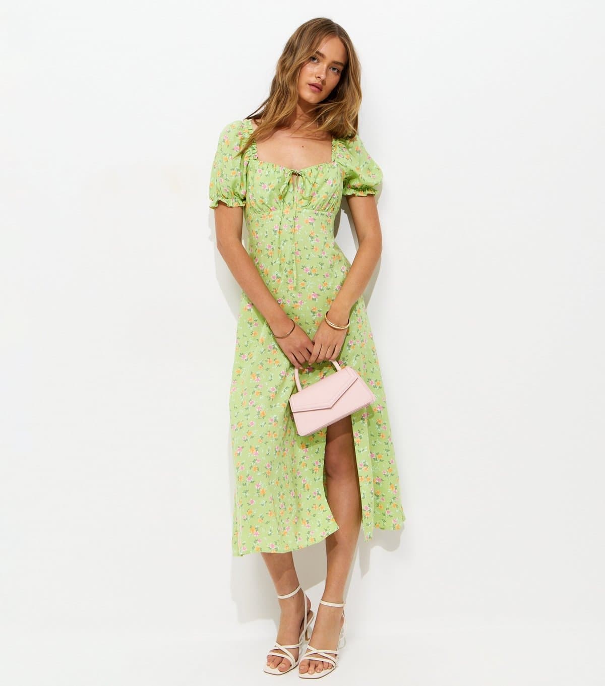 New Look Women's Green Floral Print Slit Hem Midi Dress New Look