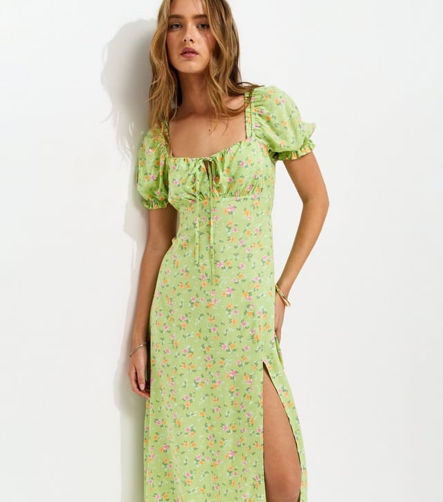 New Look Women's Green Floral Print Slit Hem Midi Dress New Look - 3