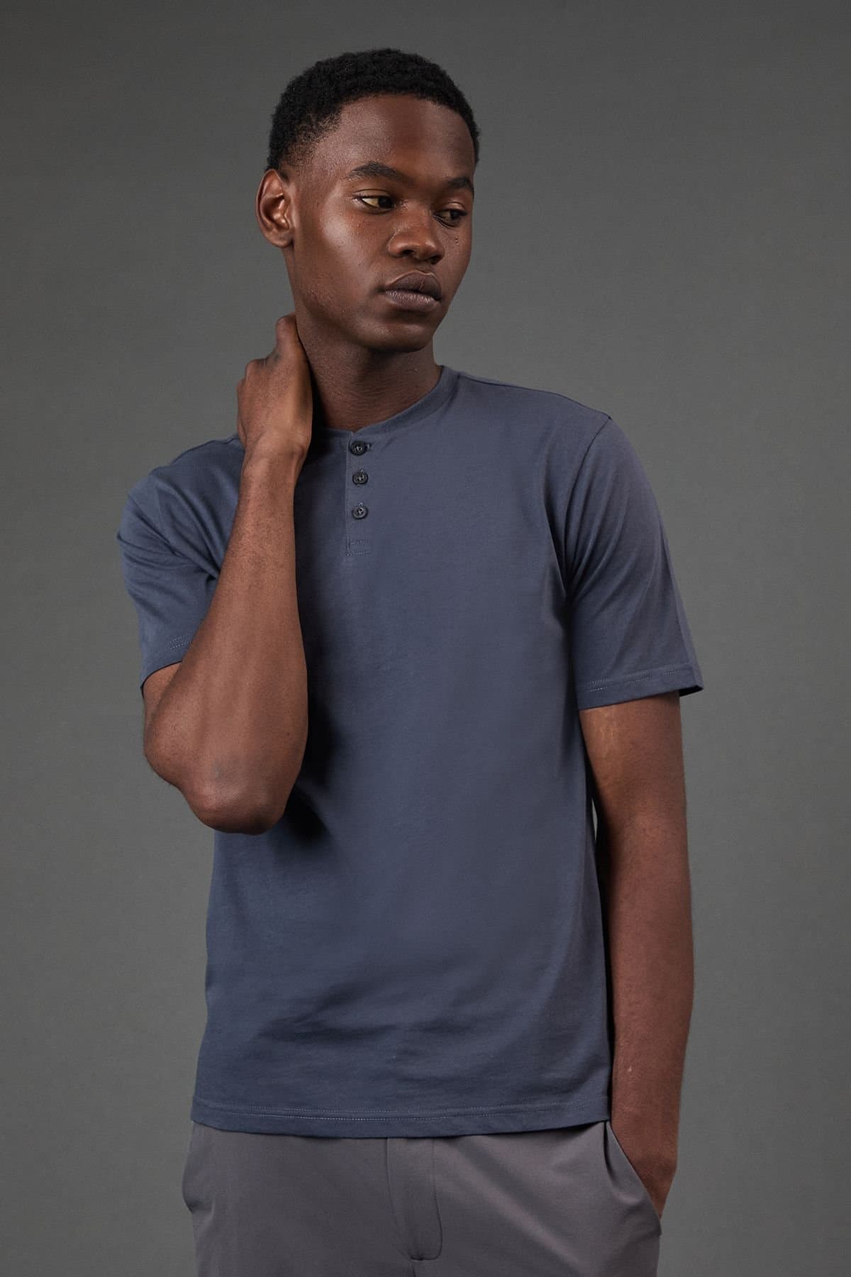 Burton Burton Men's Dark Blue Grandad Neck T-Shirt