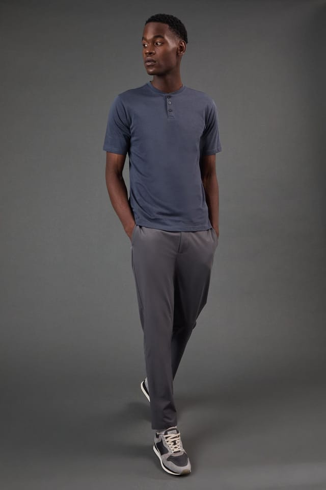 Burton Burton Men's Dark Blue Grandad Neck T-Shirt - 2