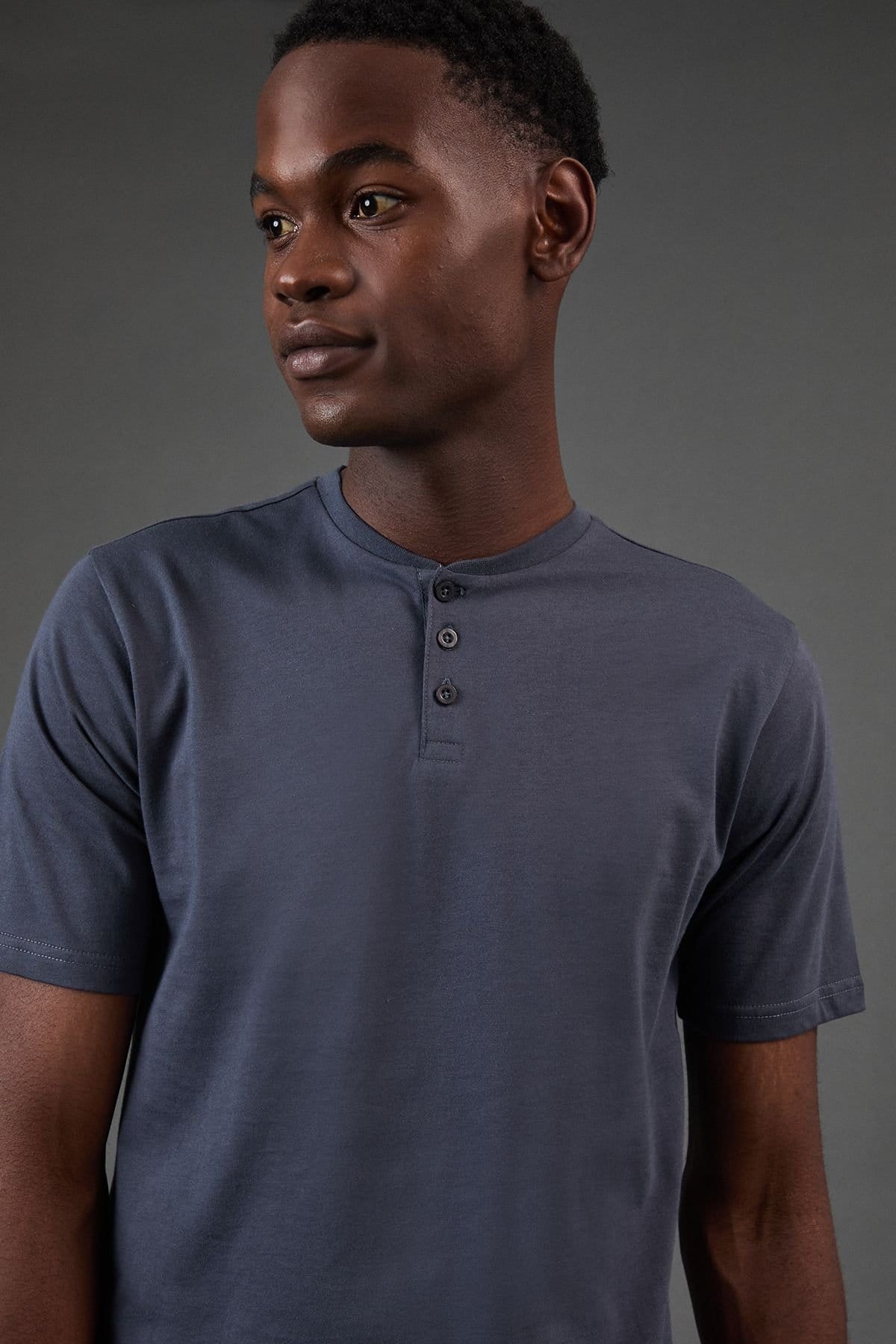 Burton Burton Men's Dark Blue Grandad Neck T-Shirt - 4