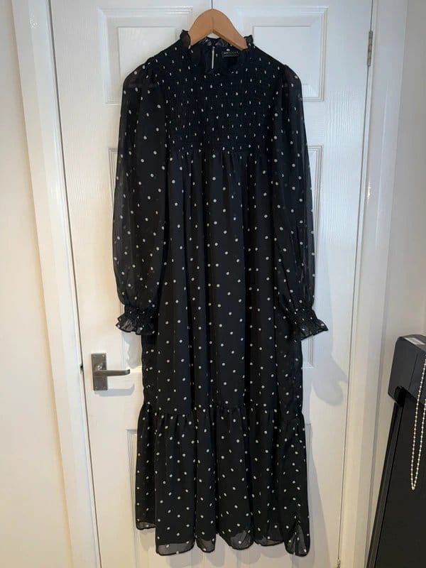ASOS Design ASOS Design Black Polka Dot Smock Midaxi Dress Women’s Size UK 12 Elegant Chiffon Style - 1