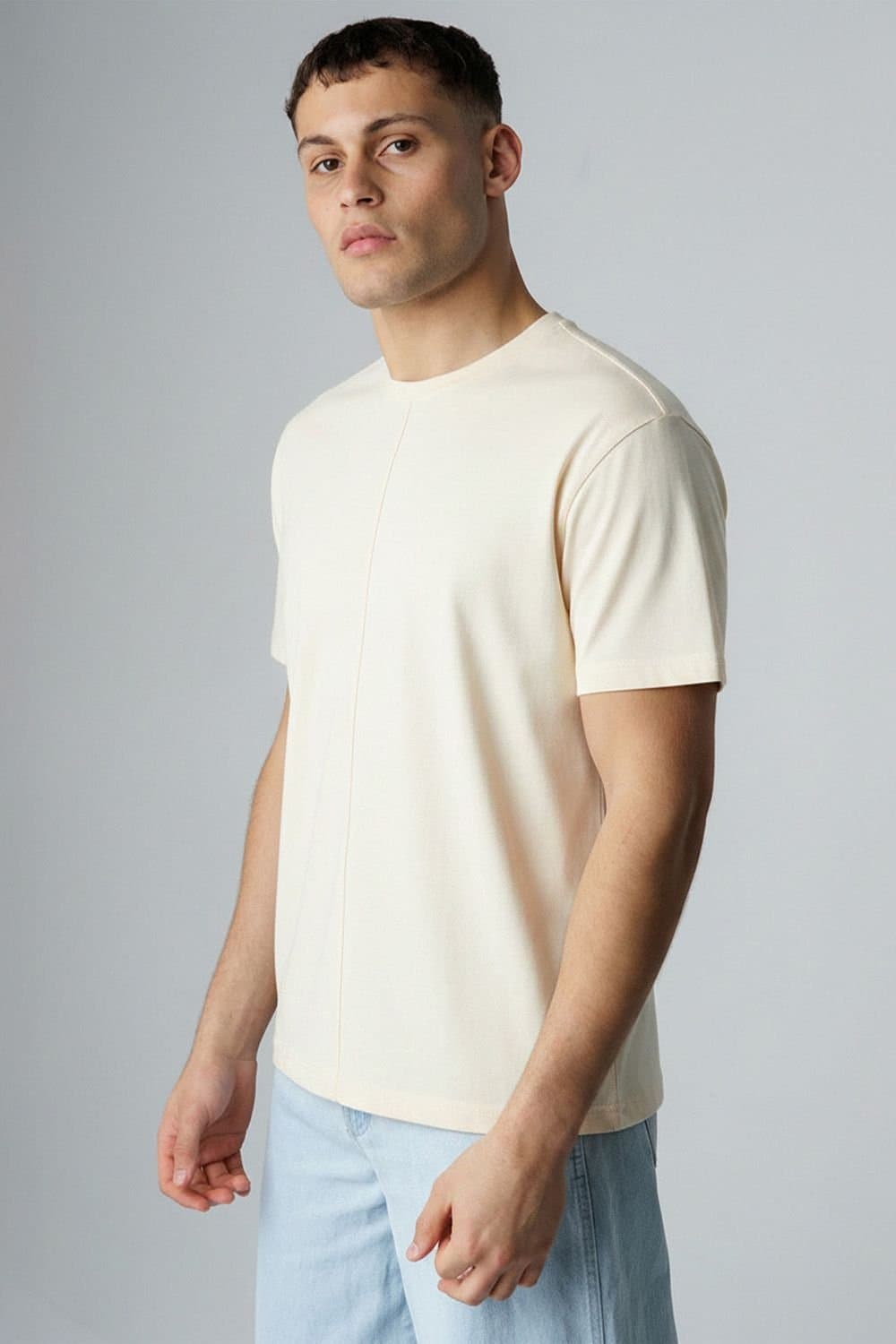 Influence Influence Men's Cotton Crew Neck Short Sleeve T-Shirt in Off-White