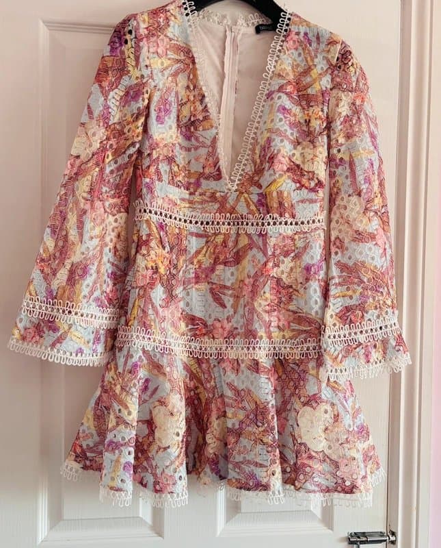 Boohoo Zimmerman inspired flutterbye boohoo plunge ruffle dress wedding party holiday 10 same day post