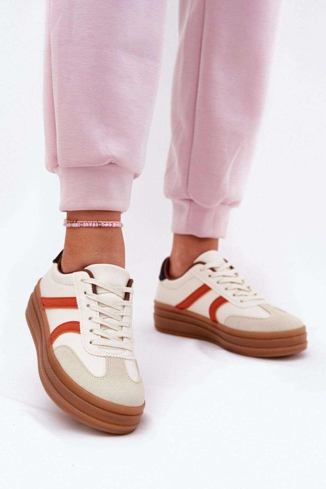 Love Lace Love Lace Women's Platform Sneakers in Ecological with Cushioned Insoles in Beige - 1