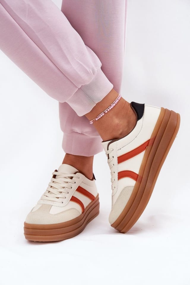 Love Lace Love Lace Women's Platform Sneakers in Ecological with Cushioned Insoles in Beige - 3