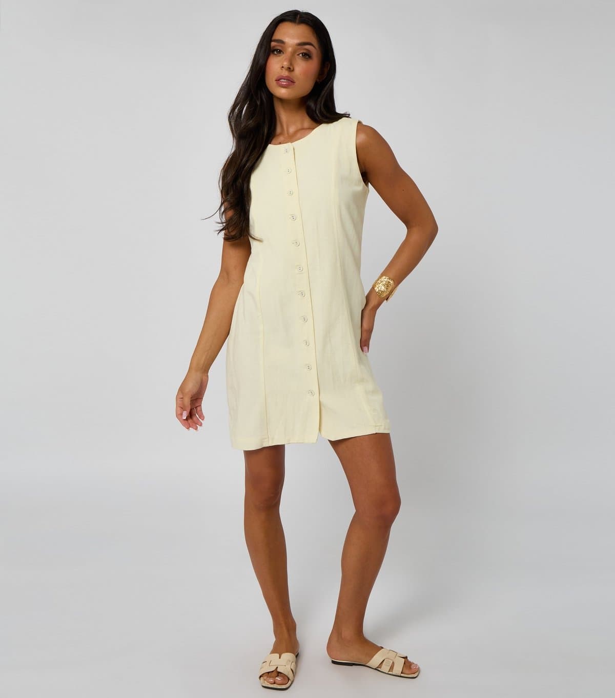 Urban Bliss Urban Bliss Light Yellow Linen Mini Dress