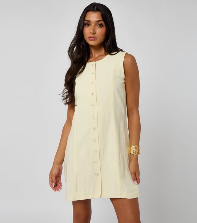 Urban Bliss Women's Light Yellow Button Down Linen Mini Dress Urban Bliss New Look - 3