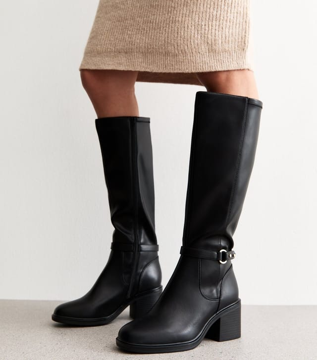 New Look Women's Wide Fit Black Faux Leather Block Heel Knee High Boots. Vegan New Look - 2
