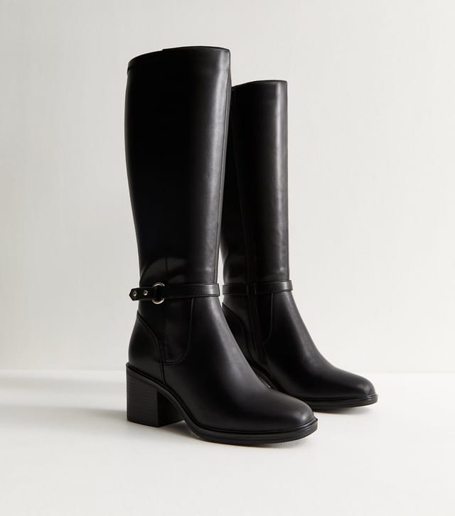New Look Women's Wide Fit Black Faux Leather Block Heel Knee High Boots. Vegan New Look - 3