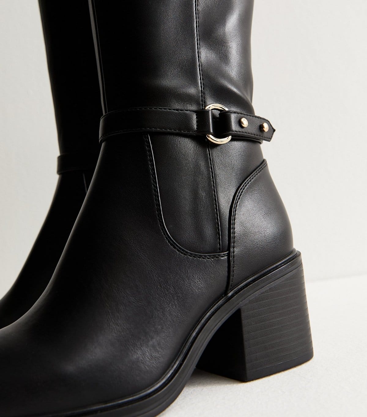 New Look Women's Wide Fit Black Faux Leather Block Heel Knee High Boots. Vegan New Look - 4