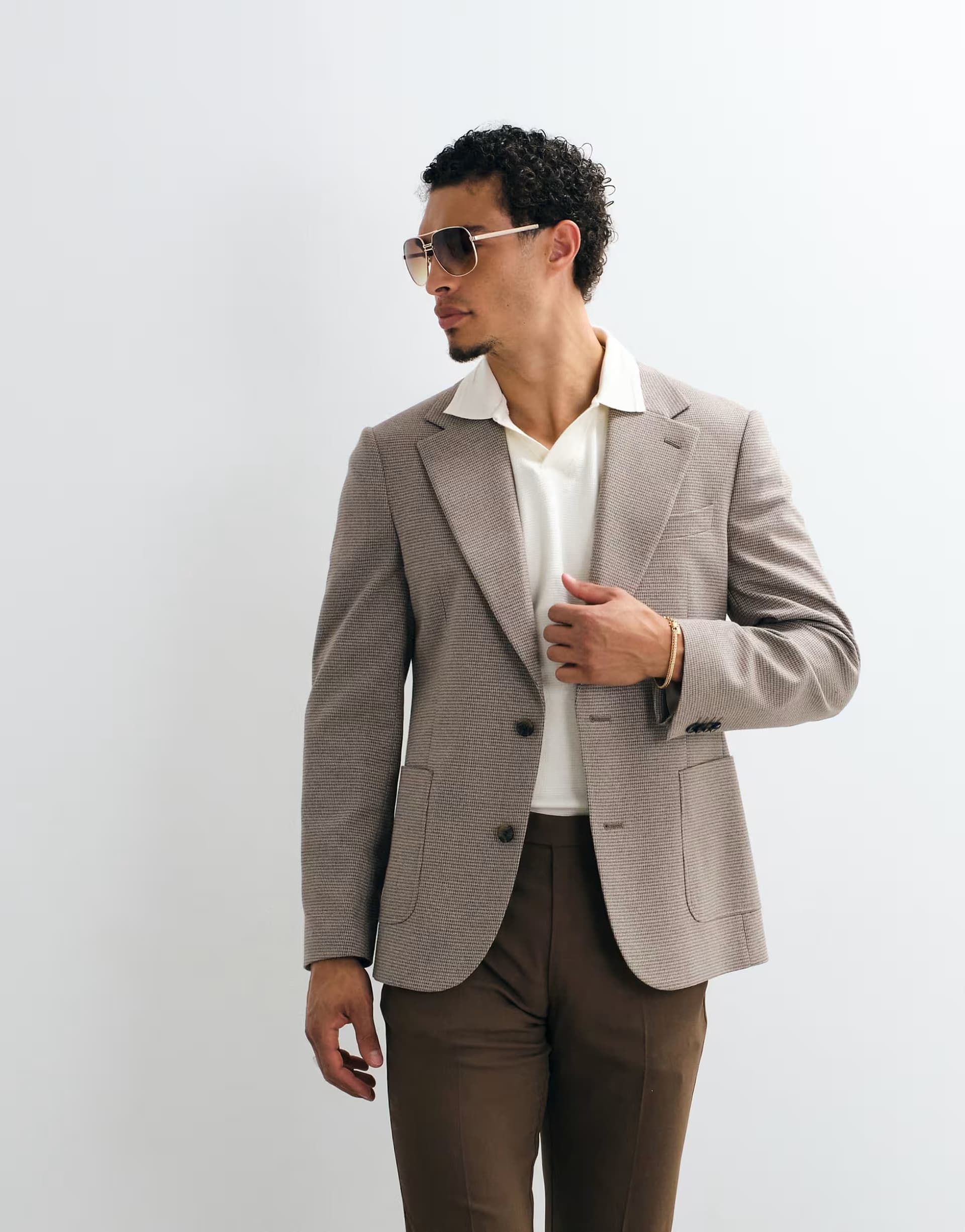 ASOS ASOS DESIGN mix & match slim suit jacket in beige micro check