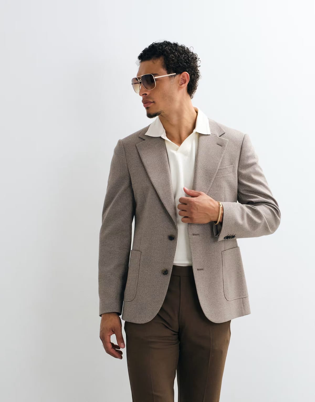 ASOS ASOS DESIGN mix & match slim suit jacket in beige micro check - 1