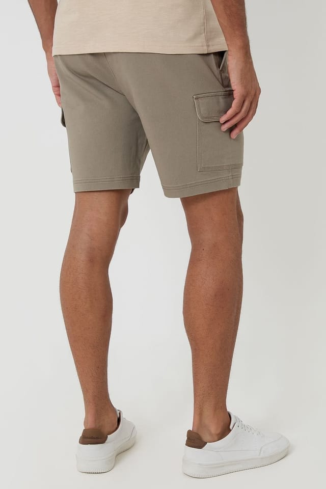 Threadbare Threadbare Men's Shorter Length Stretch Cargo Shorts in Taupe - 2