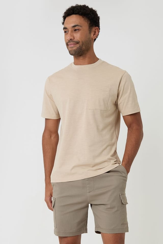 Threadbare Threadbare Men's Shorter Length Stretch Cargo Shorts in Taupe - 3