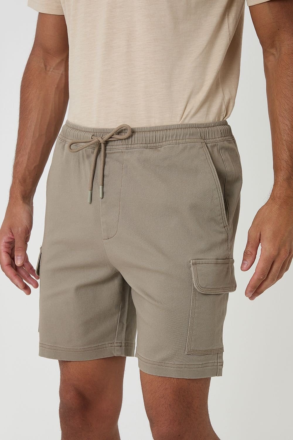Threadbare Threadbare Men's Shorter Length Stretch Cargo Shorts in Taupe - 4