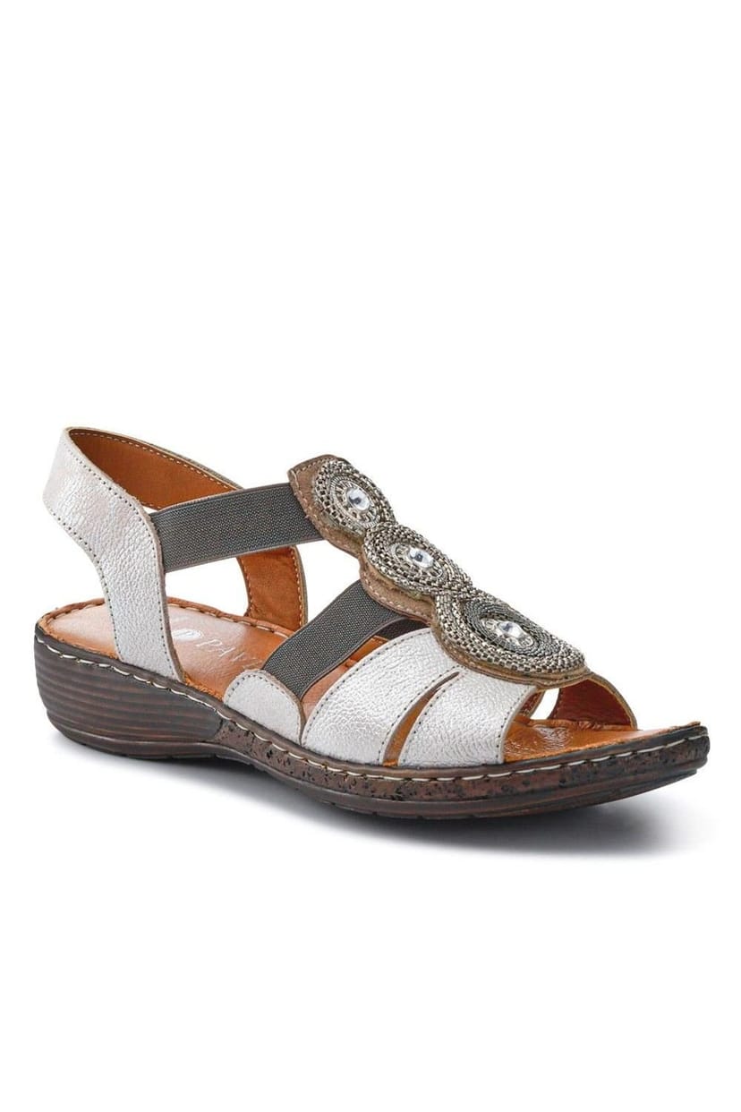 Pavers Pavers Women's Leather Elasticated Sandals in Metallics - 1