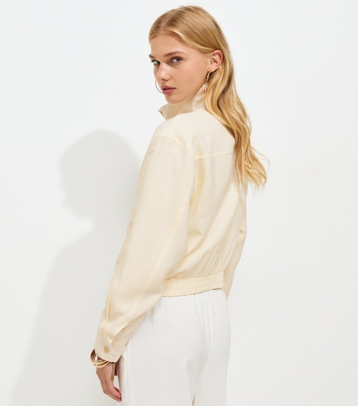 New Look Women's Cream High Neck Zip Up Utility Bomber Jacket New Look - 4