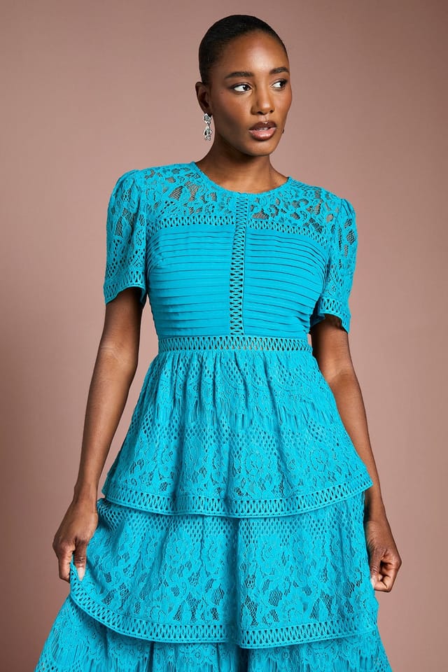 Coast Coast Women's Tiered Lace Midi Dress in Teal - 2