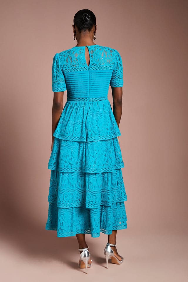 Coast Coast Women's Tiered Lace Midi Dress in Teal - 3