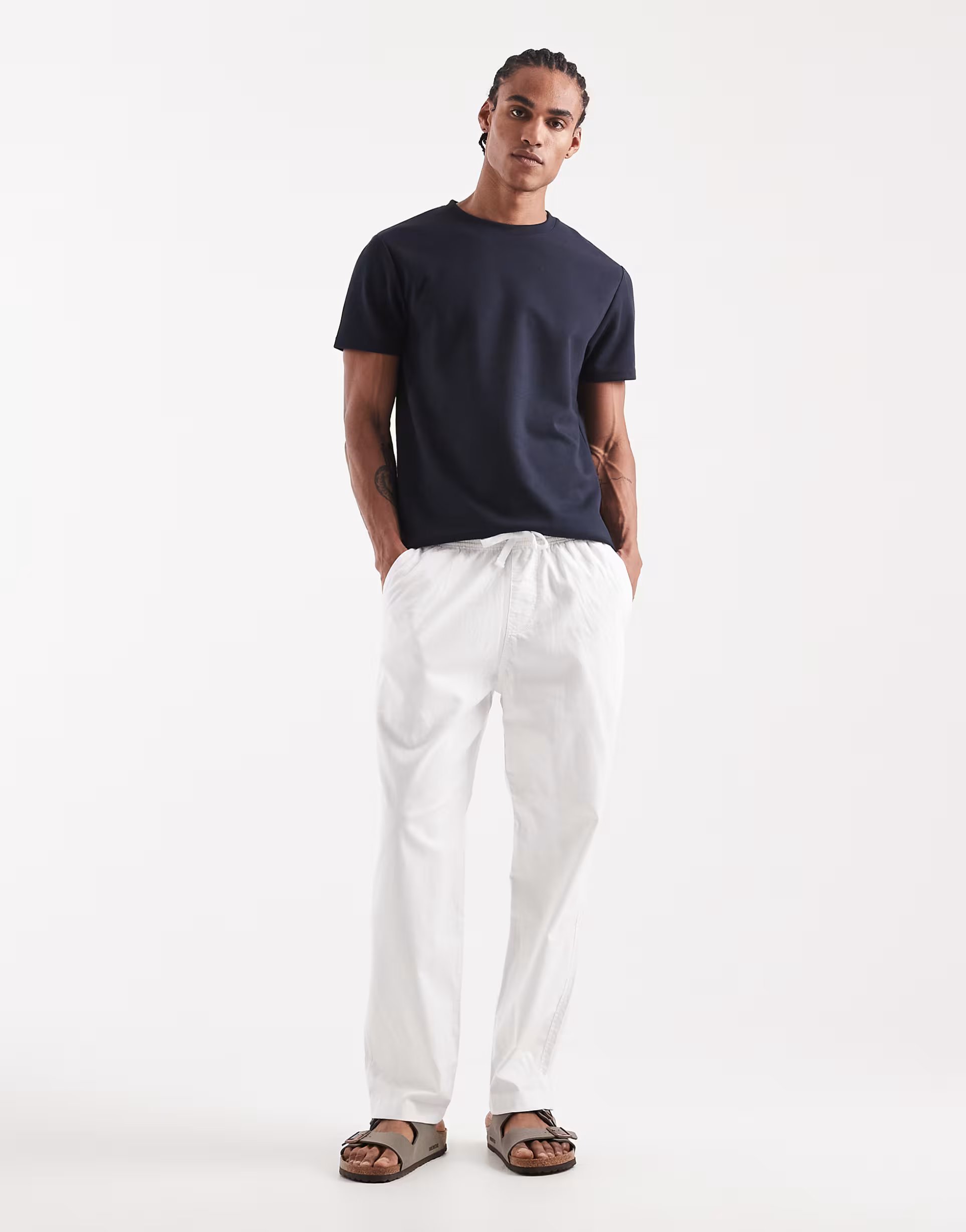 ASOS Hollister cotton linen blend loose fit trousers in white - 1