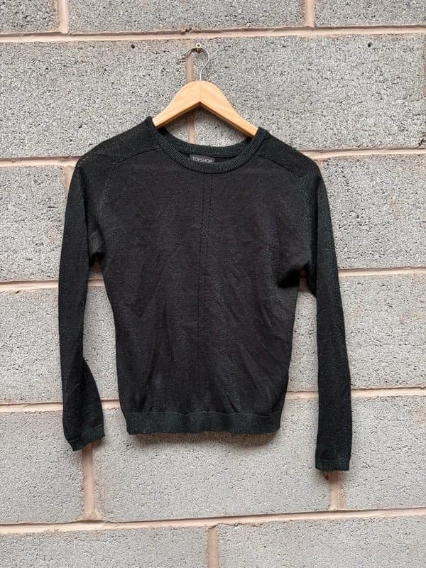 Topshop (B50c) topshop black sparkly long sleeve jumper size 8