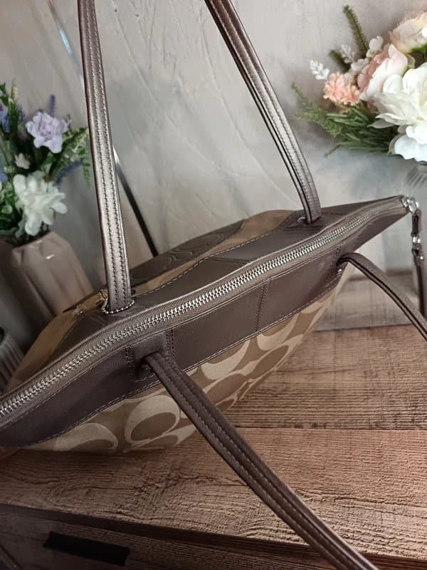 Coach Coach Khaki and Bronze Large Laura Signature Tote Shoulder Bag Handbag