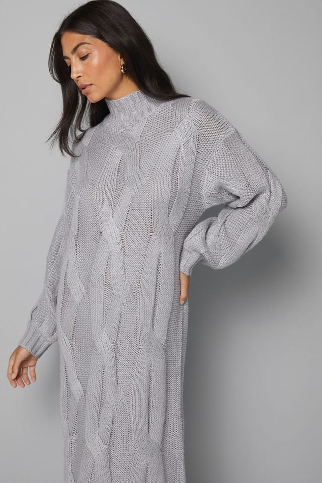 Wallis Wallis Women's Relaxed Chunky Cable Midi Knitted Dress in Grey Marl - 2