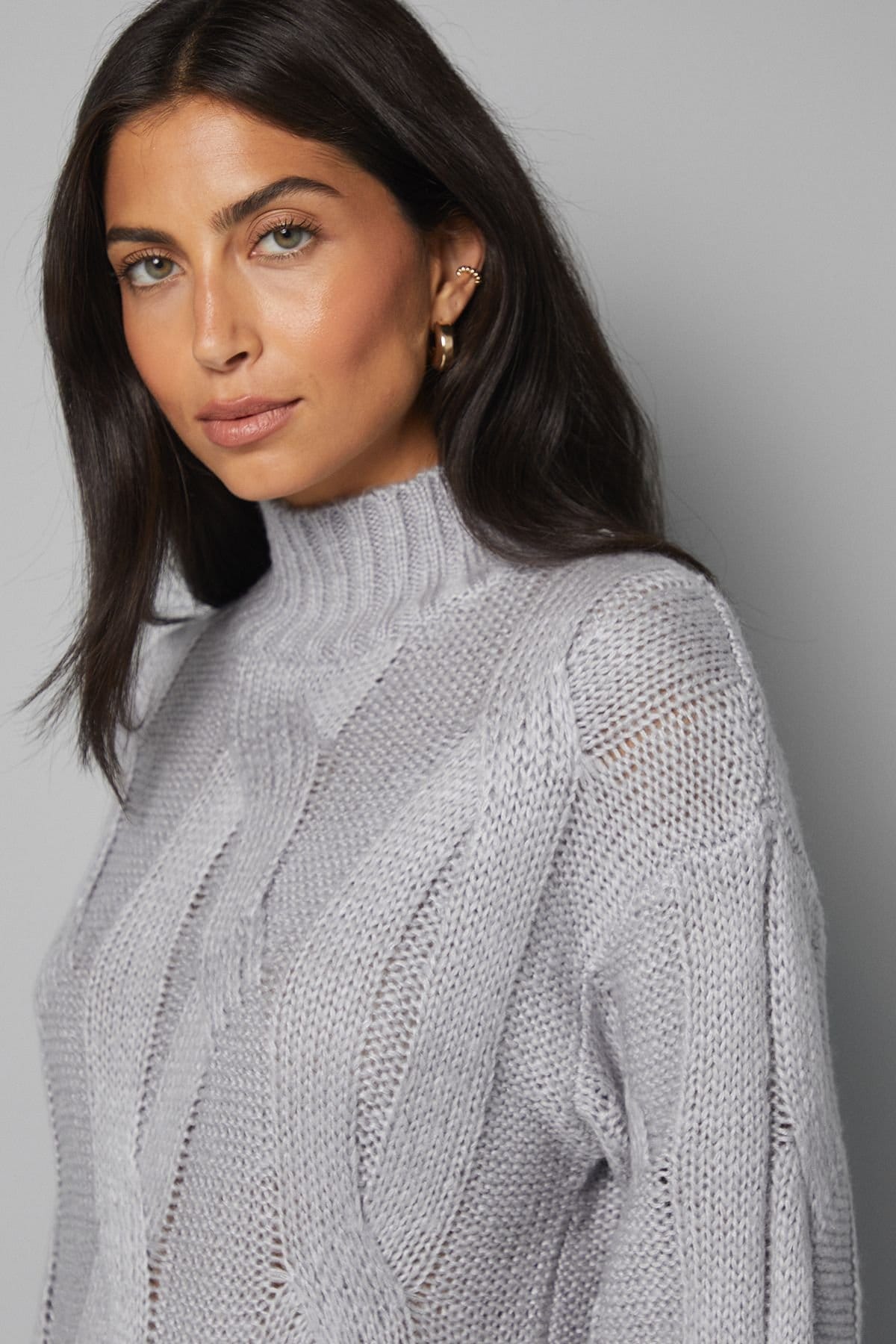 Wallis Wallis Women's Relaxed Chunky Cable Midi Knitted Dress in Grey Marl - 4