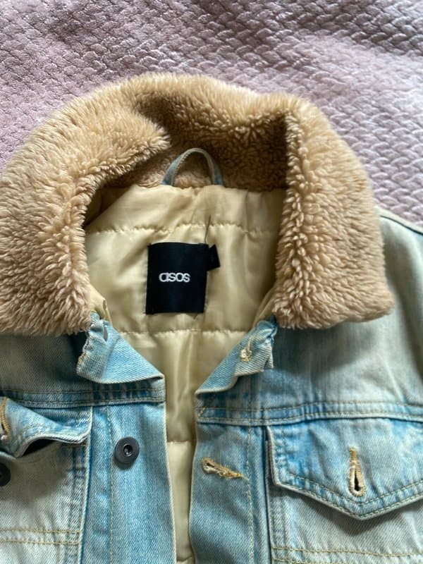 ASOS ASOS light wash denim jacket with fleece Borg collar vintage 90s