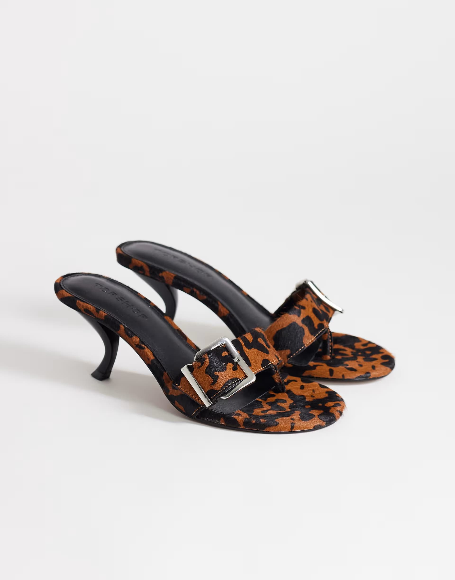 ASOS Topshop Nadine real hair on leather mid heeled mule with buckle in leopard print