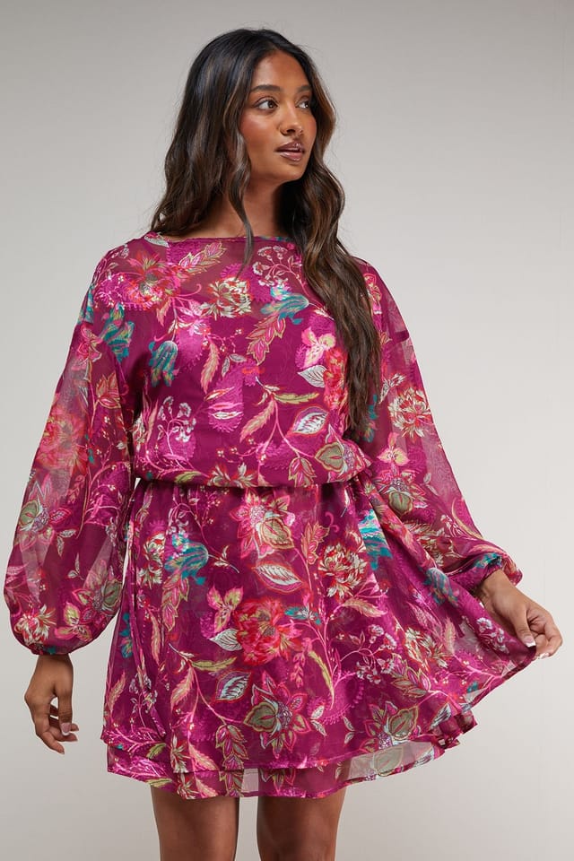 Oasis Oasis Women's Printed Boho Tie Sleeve Mini Dress - 2