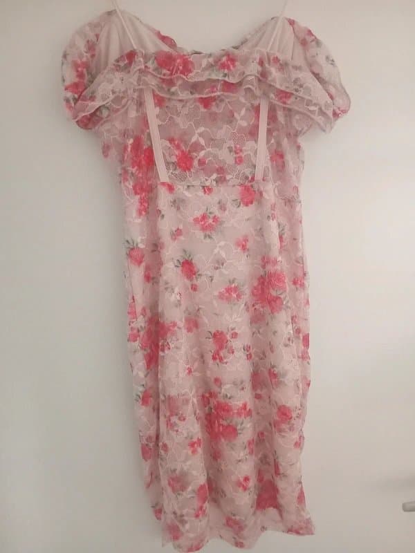Bershka Pretty two layer lace dress peachy, pink floral size s