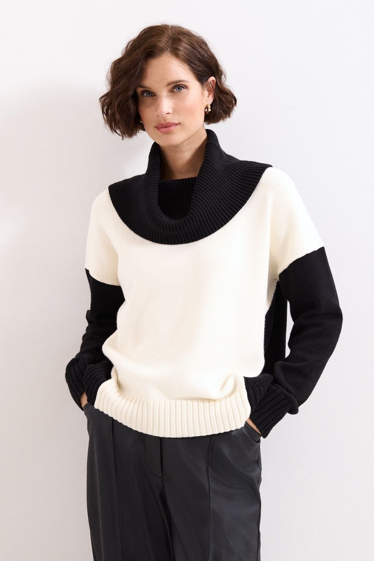 Phase Eight Black & White Cowl Neck Jumper